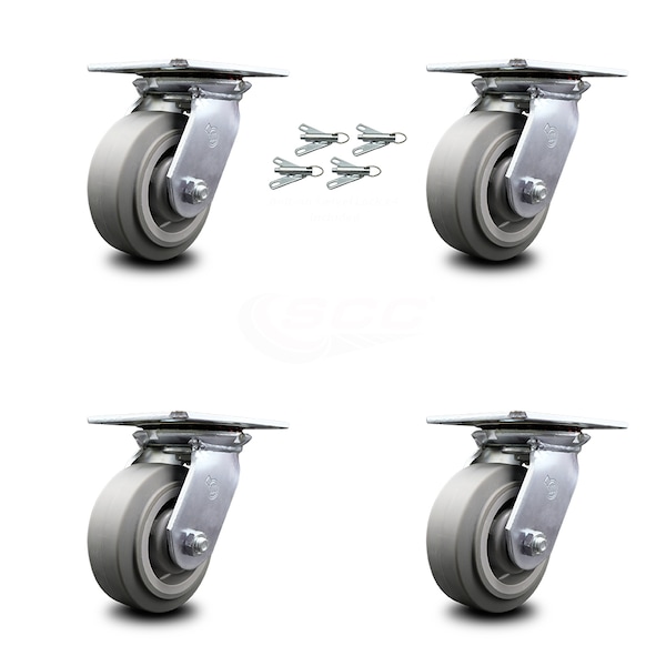 5 Inch Thermoplastic Rubber Caster Set with Ball Bearings and Swivel Locks SCC